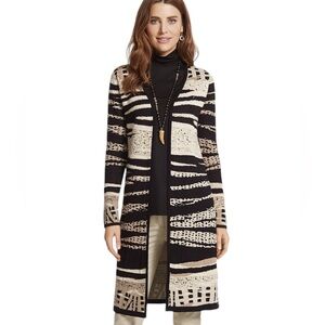 Chico’s Analise Tribal Print Jacquard Long Line Cardigan Sweater Size Medium